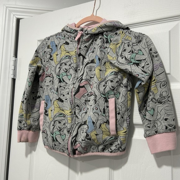 Disney Girls Size 5/6 Long Sleeve Full Zip Disney Princess Hooded Sweatshirt EUC - Picture 2 of 10